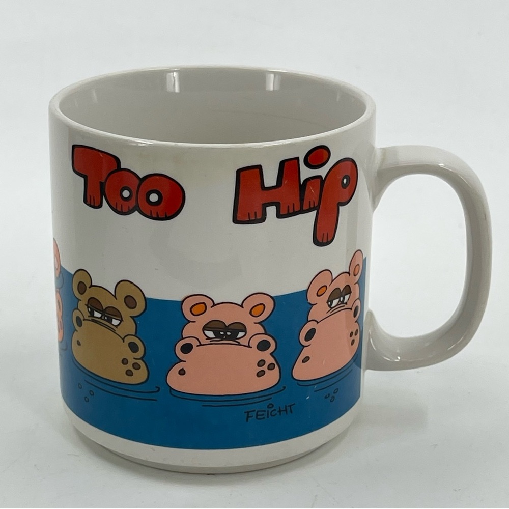 “Too Hip” Hippopotamus Hippo Art By Feight United China & Glass Ceramic Mug 1985